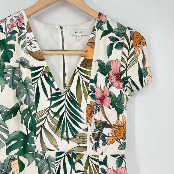 Milly Tropical‎ Floral Mini Dress in Green and Pink - Picture 5 of 15